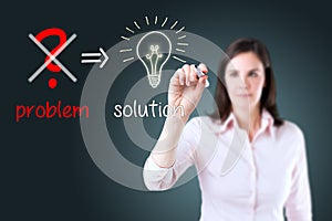 Business woman eliminate problem, find solution.