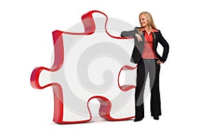 Business woman with empty puzzle board