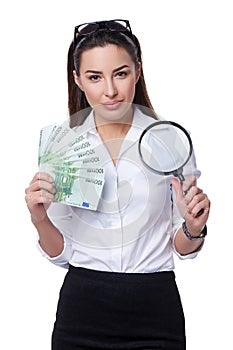 Business woman with Euro banknotes
