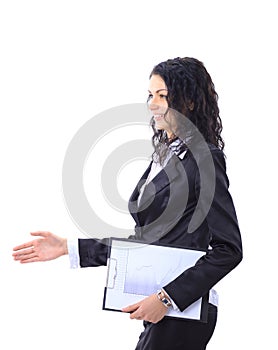 Business woman extend hand