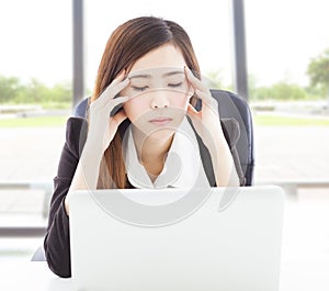 Business woman feel headache and full of painful expression