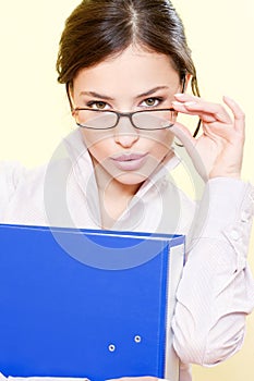 Business woman with file and eyeglasses