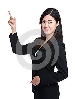 Business woman finger point up