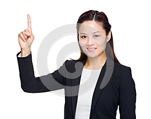 Business woman finger point up