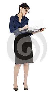 Business Woman Flipping Document Page