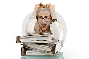 Business woman with folder on desk