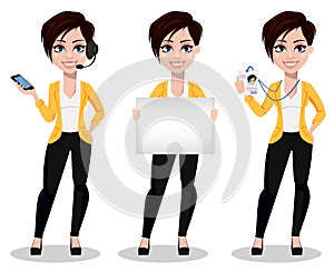 Business woman, freelancer, banker. Beautiful lady in casual clothes