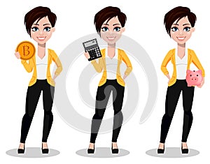 Business woman, freelancer, banker. Beautiful lady in casual clothes