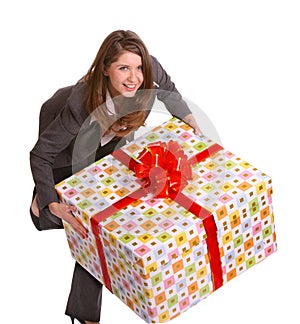 Business woman with gift box.