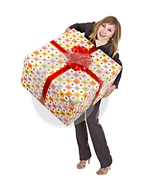 Business woman with gift box.