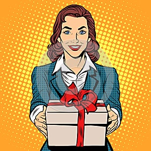 Business woman with gift box