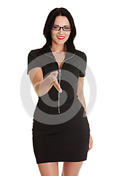 Business woman gives a handshake