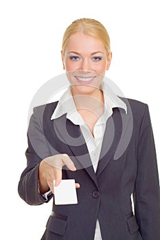 Business woman giving card