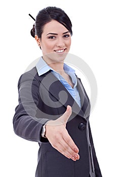 Business woman giving hand for handshake