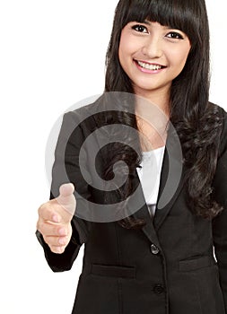 Business woman giving hand for handshake