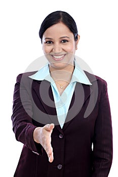 Business woman giving hand shake