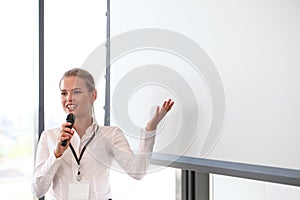 Business woman giving presentation