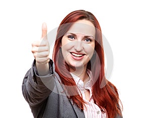 Business woman giving thumbs up