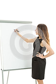 Business woman giving training and writing on a white board