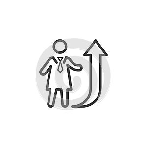 Business woman and growth chart arrow line icon