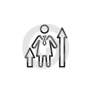 Business woman and growth chart arrows line icon