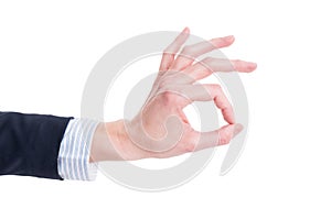 Business woman hand showing ok perfect sign