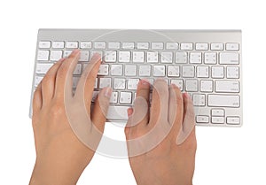 Business woman hand typing on laptop keyboard (with c