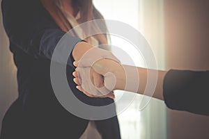 Business woman handshaking over a deal