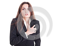 Business woman having a heart attack or cardiac arrest