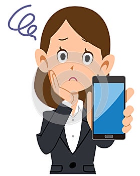 Business woman having trouble with smartphone