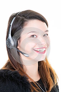 Business woman with headset call center support