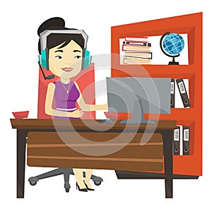 Business woman with headset working at office.