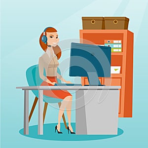 Business woman with headset working at office.