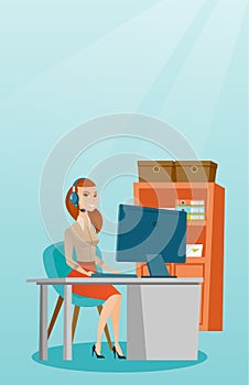 Business woman with headset working at office.