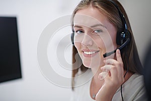 Business woman with headsets at work