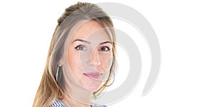 Business Woman Headshot Portrait in web banner header template white background