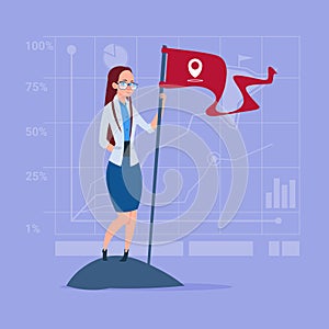 Business Woman Hold Flag Successful Achievement Concept