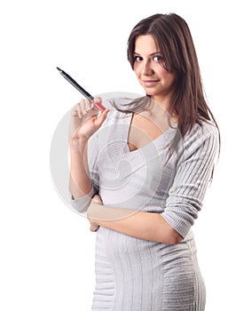 Business woman hold marker. Office worker
