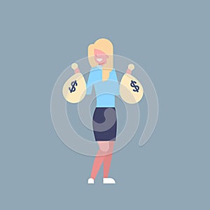 Business Woman Holding Bags With Money Successful Office Worker Businesswoman Isolated