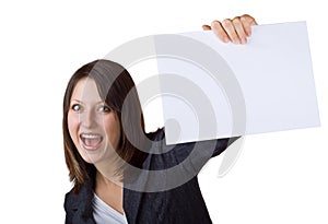 Business woman holding a blank sign