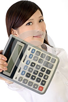 Business woman holding calculator