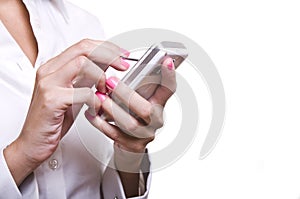 Business woman holding a cellular phone