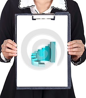 Business woman holding a clipboard with business graph