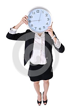 Business woman holding clock