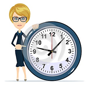 Business Woman Holding Clock. Time to Work.