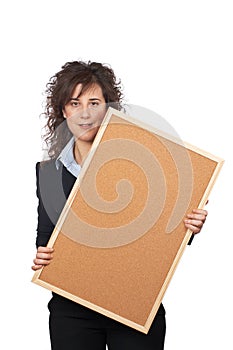 Business woman holding the corkboard