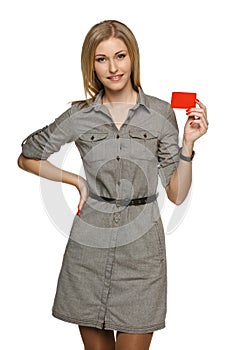 Business woman holding credit card