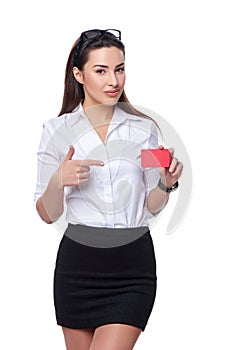 Business woman holding credit card