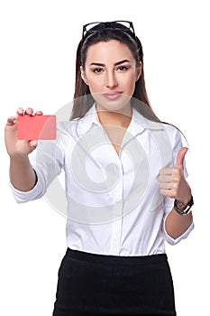 Business woman holding credit card