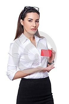 Business woman holding credit card